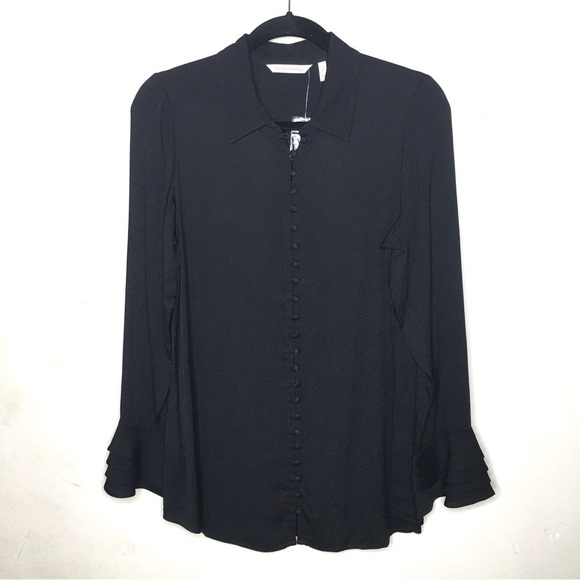 Soft Surroundings Poet Blouse Black Ruffle Sleeves Top NWOT - Picture 11 of 12